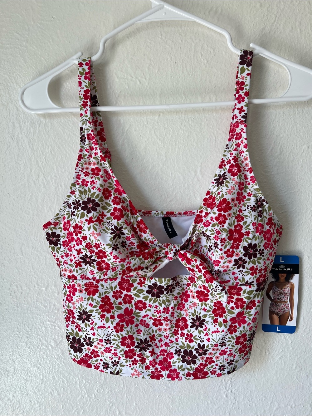 NWT-Tahari Floral Tie-Front Crop Swim Top and High waisted bottoms.
